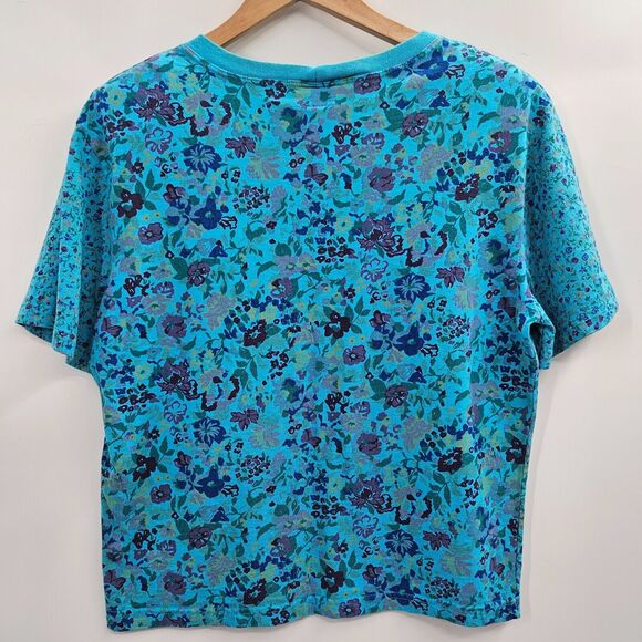 Vintage 80s/90s Blue Floral Print Pocket T-Shirt Size Large Made in USA - Picture 4 of 7